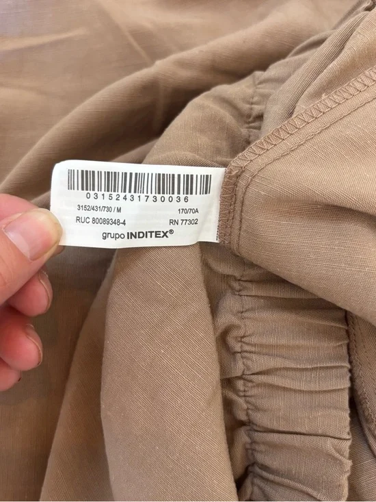 Zara Linen Blend Wide Leg Pull-On Pants Pleated Front Neutral Tan Size Medium - Picture 12 of 13